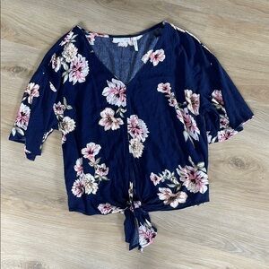 LUQ Sheer Navy Women's Top Size Large